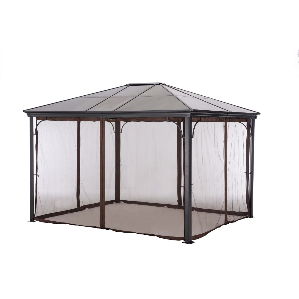 Sunjoy Gazébo en Polycarbonate de 12pi x 10pi à Auvent avec Rideaux et