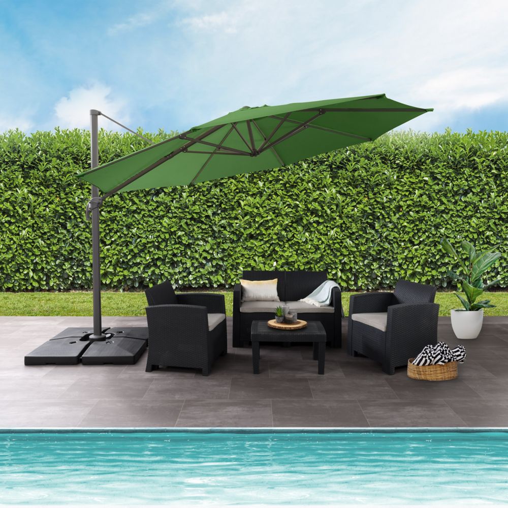 11.5 ft. UV Resistant Deluxe Offset Forest Green Patio Umbrella