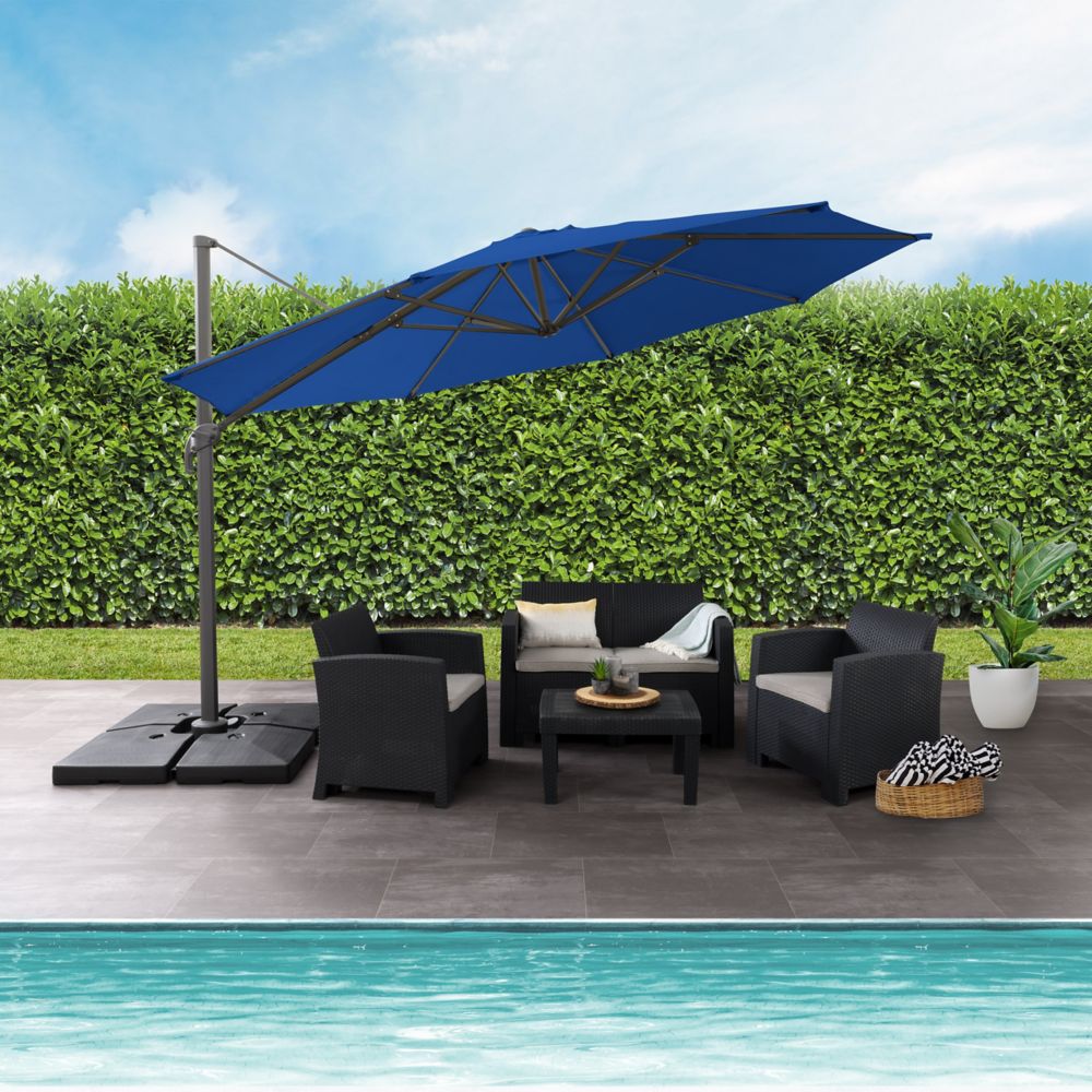 Corliving 11.5 ft. UV Resistant Deluxe Offset Cobalt Blue Patio Umbrella The Home Depot Canada