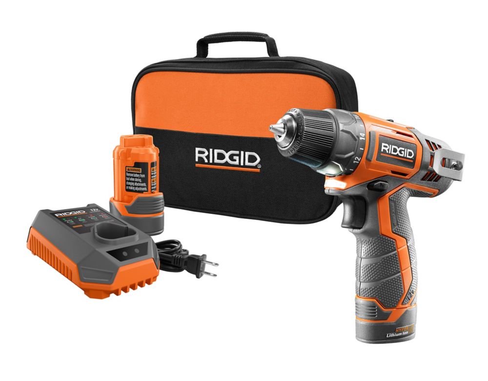 RIDGID 12Volt LithiumIon 3/8Inch 2Speed Cordless Drill Kit with (2