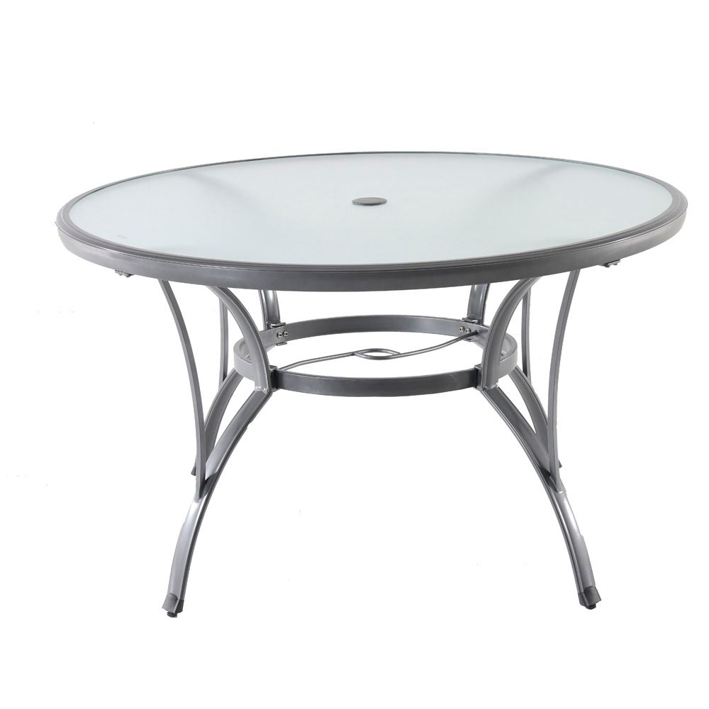 Hampton Bay Table de jardin ronde en aluminium gris de qualité