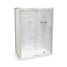 Utile 60-inch x 32-inch x 84-inch Marble Carrara Alcove Shower Kit Right Drain with Door in Brushed Nickel