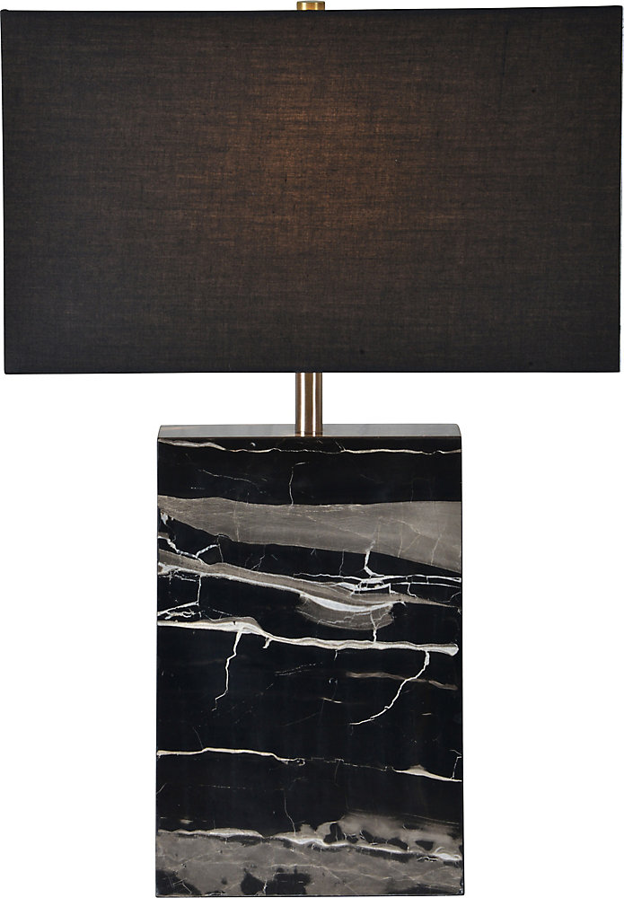 Rydell 23 Inch Black And White Marble Table Lamp With Linen Shade