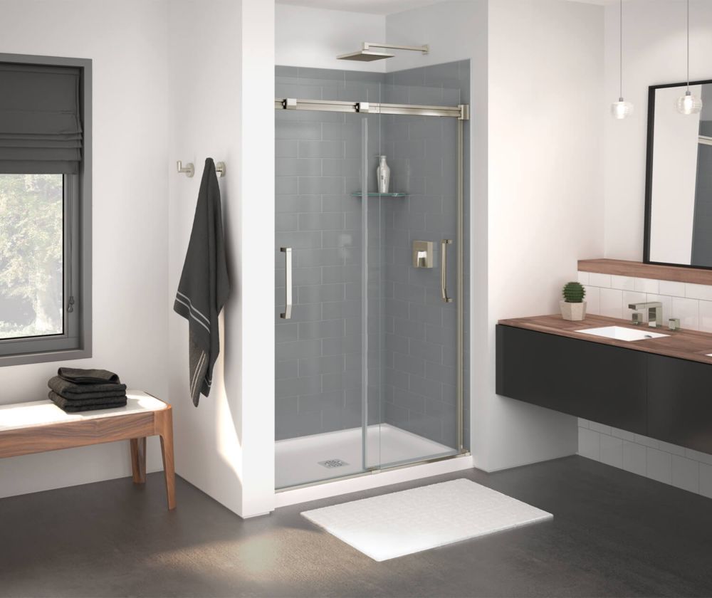 MAAX Inverto 4347 inch x 74 inch Sliding Shower Door in Brushed Nickel