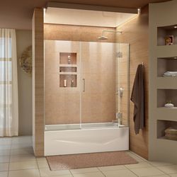 Duel 59 Inch X 55 1 2 Frameless Sliding Tub Door In Brushed Nickel