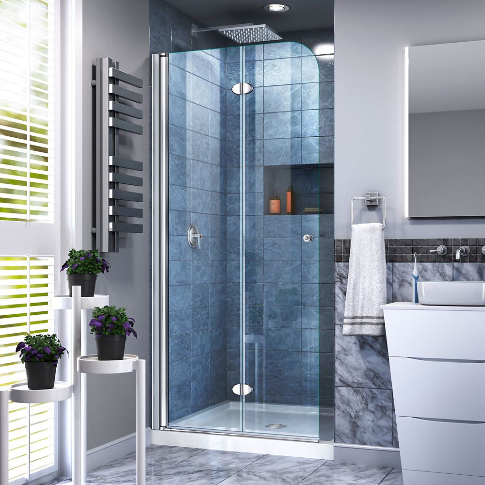 Aqua Fold 29 1 2 Inch W X 72 Inch H Frameless Bi Fold Shower Door In Chrome   P 1001192227 