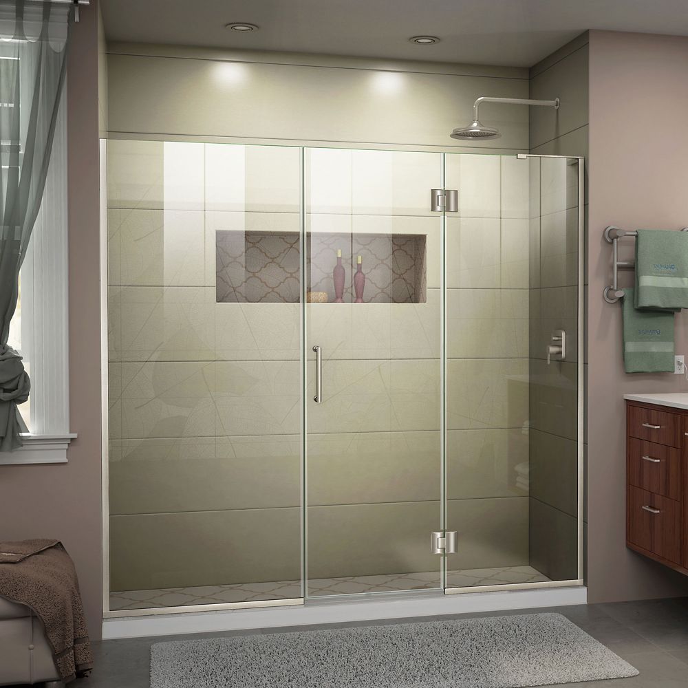 Dreamline Unidoor X 65 1 2 66 Inch W 72 Frameless Hinged Dreamline Unidoor X 65 1 2 66 Inch W 72 Frameless Hinged Shower Door In Brushed Nickel