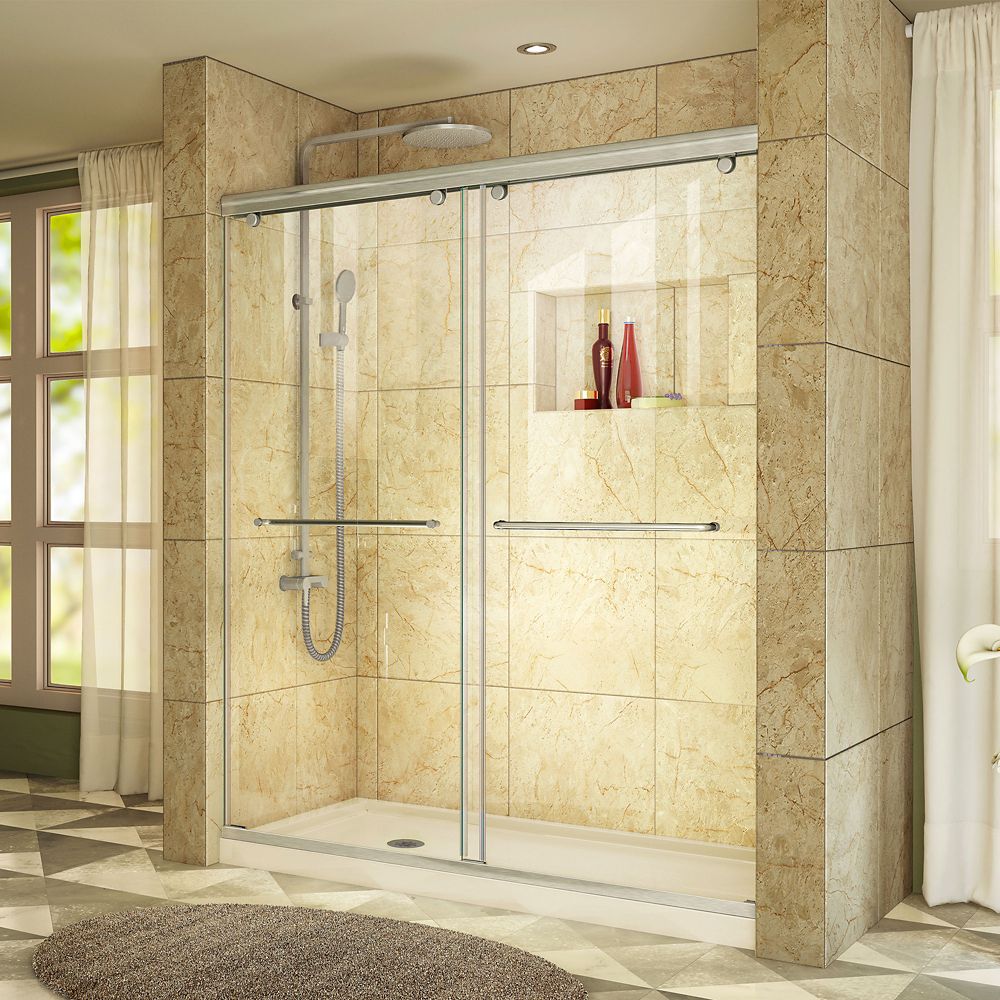 Dreamline Aqua Uno 60 Inch X 58 Inch Semi Frameless Hinged Tubshower Door In Brushed Nickel 2743