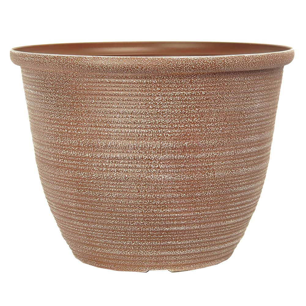 THD Bombay Round plastic Powdered clay Planter 13 inch The Home Depot