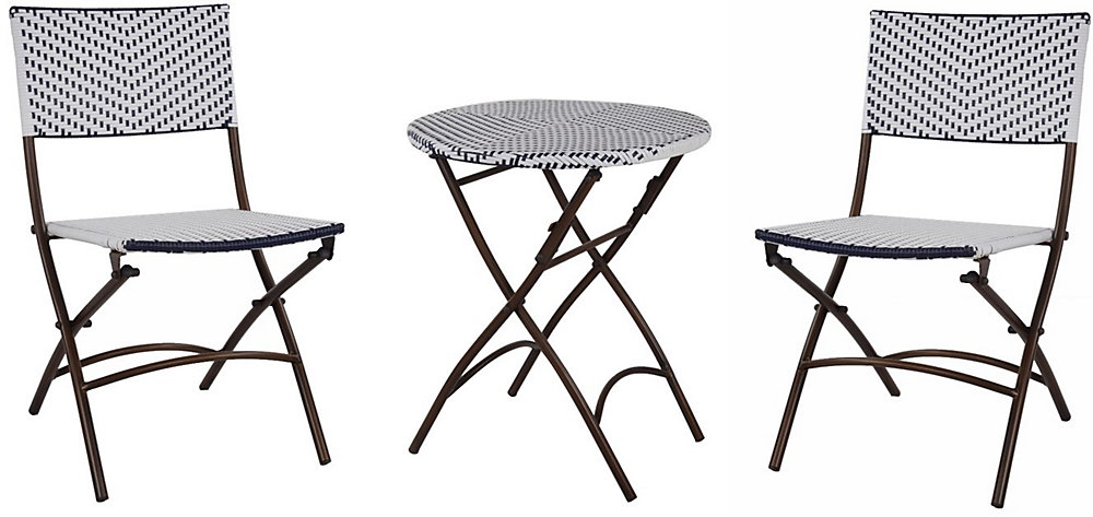 French Cafe 3 Piece Wicker Folding Patio Bistro Set