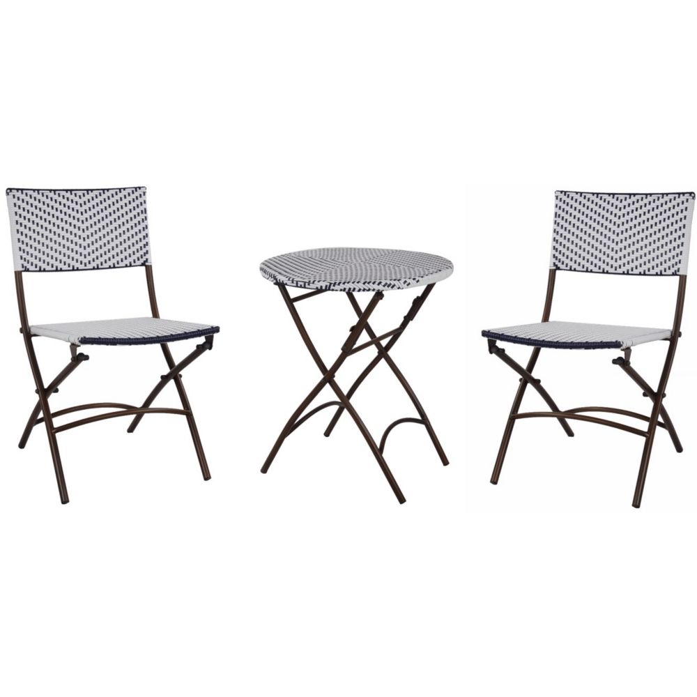 French Cafe 3 Piece Wicker Folding Patio Bistro Set