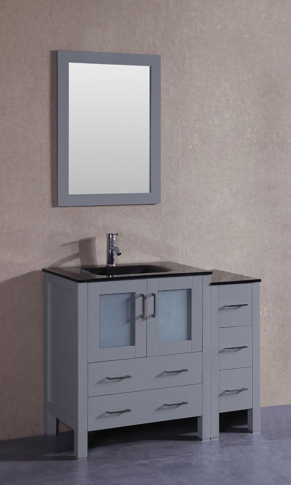 Bosconi 42 Inch W X 18 Inch D Bath Vanity In Gray With Tempered Glass 