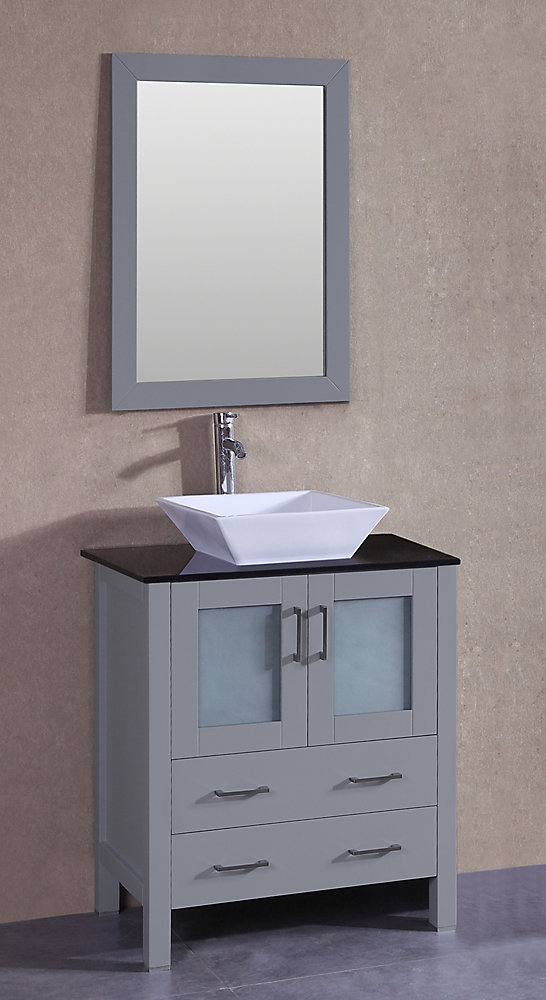 30 Inch W X 18 Inch D Bath Vanity In Gray With Tempered