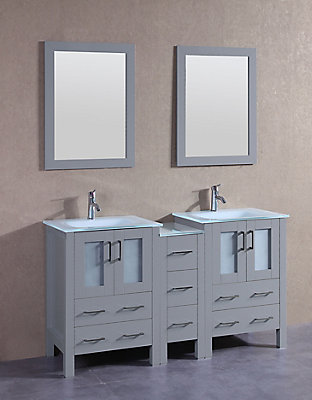 Bosconi 60 Inch W X 18 D Bath Vanity In Gray With Tempered 60 Inch W X 18 D Bath Vanity