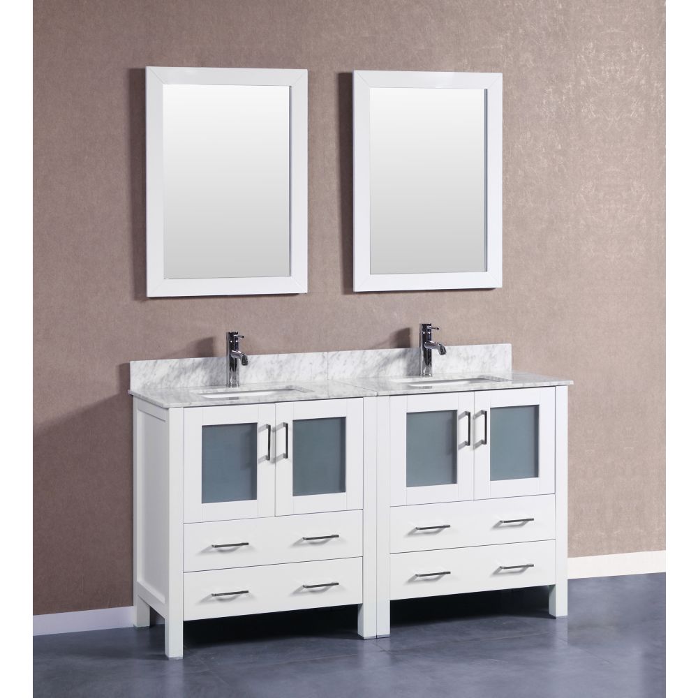 Bosconi 59 inch W x 18 inch D Bath Vanity in White with Carrara Marble ...