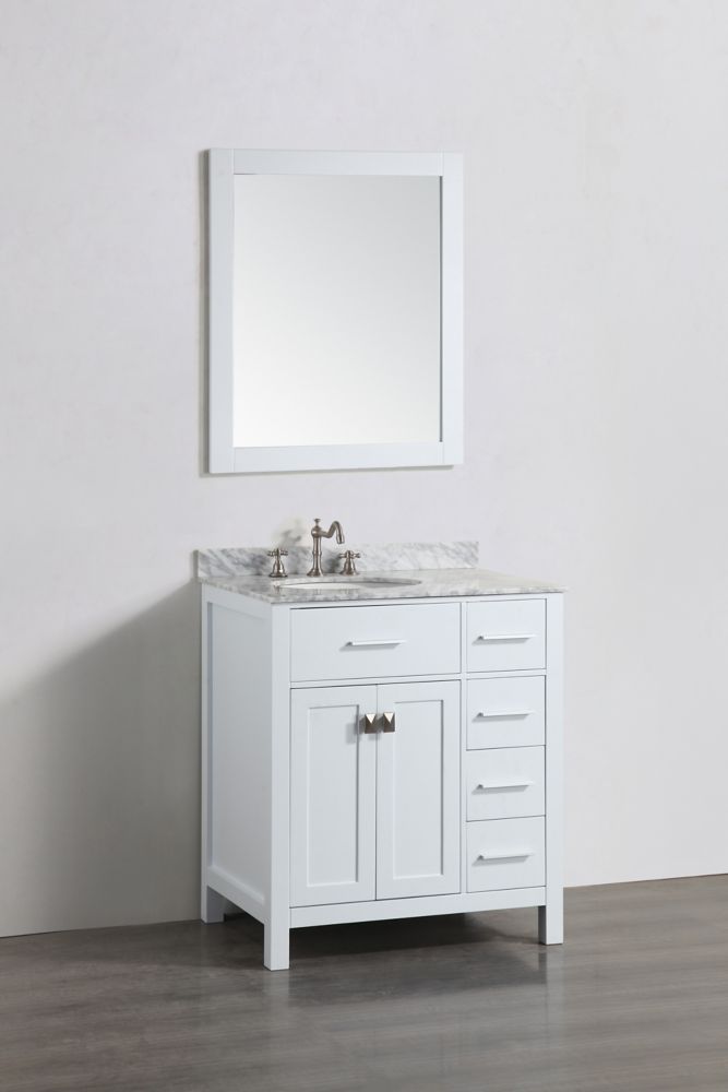 Bosconi 31 inch W x 22 inch D Bath Vanity in White with White Carrara