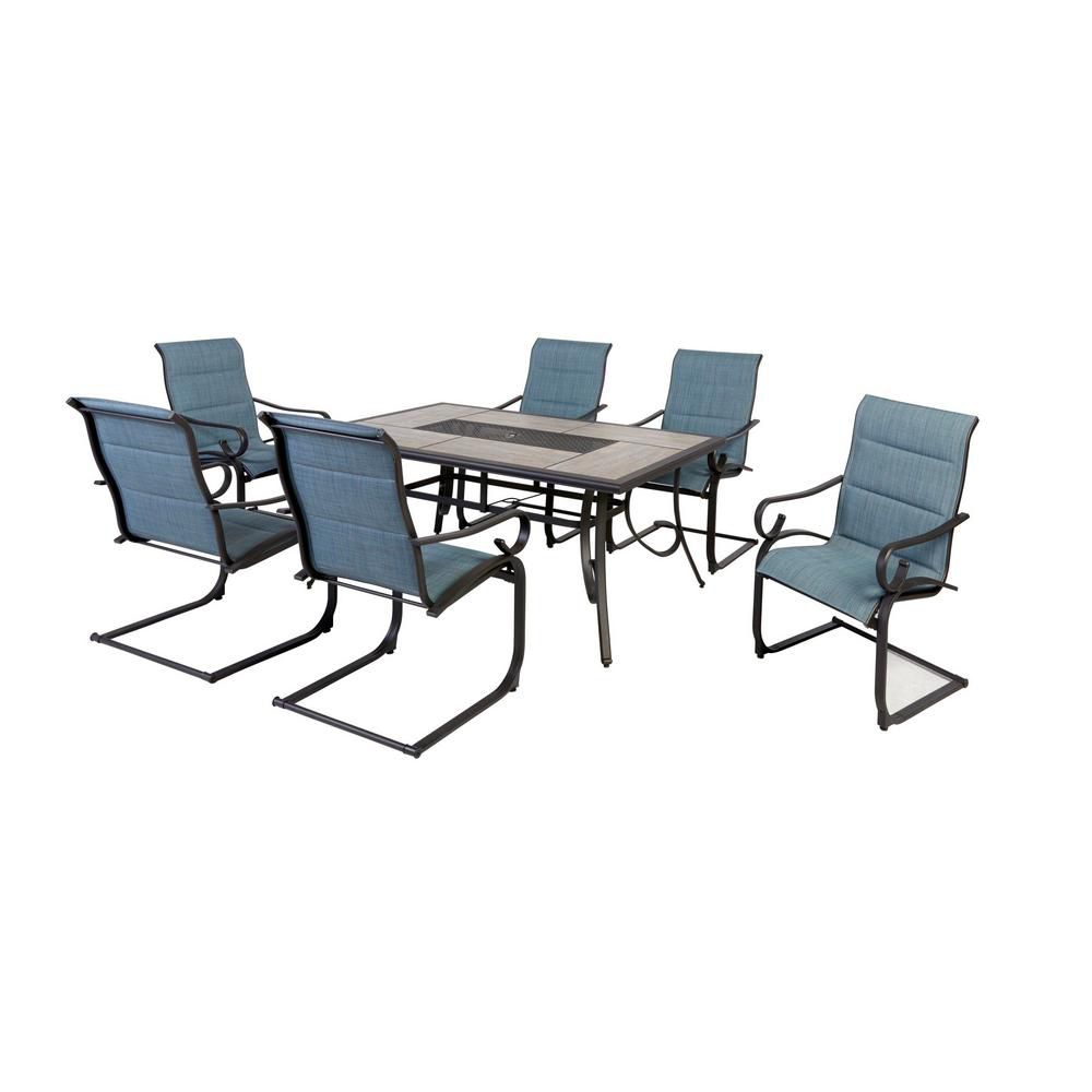 Crestridge 7Piece Padded Sling Outdoor Patio Dining Set in Conley Blue