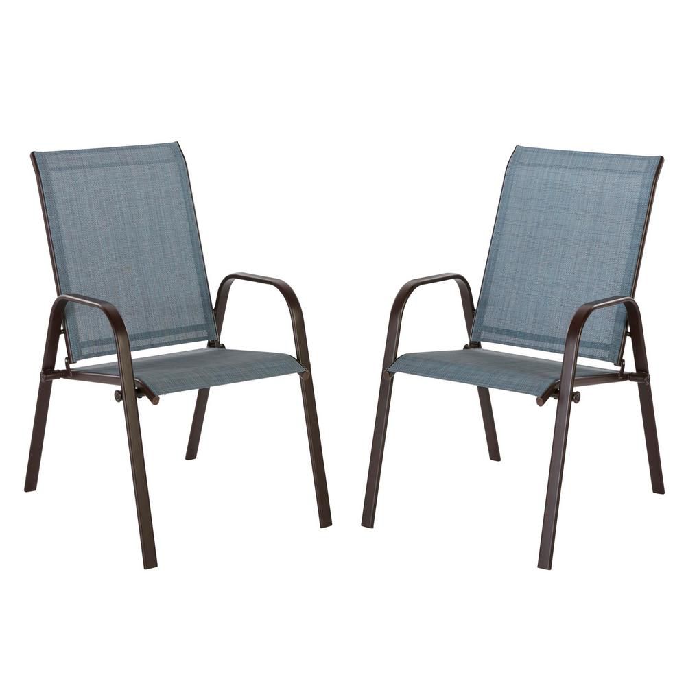 Hampton Bay Plymouth Brown Stackable Sling Patio Dining Chair In ...