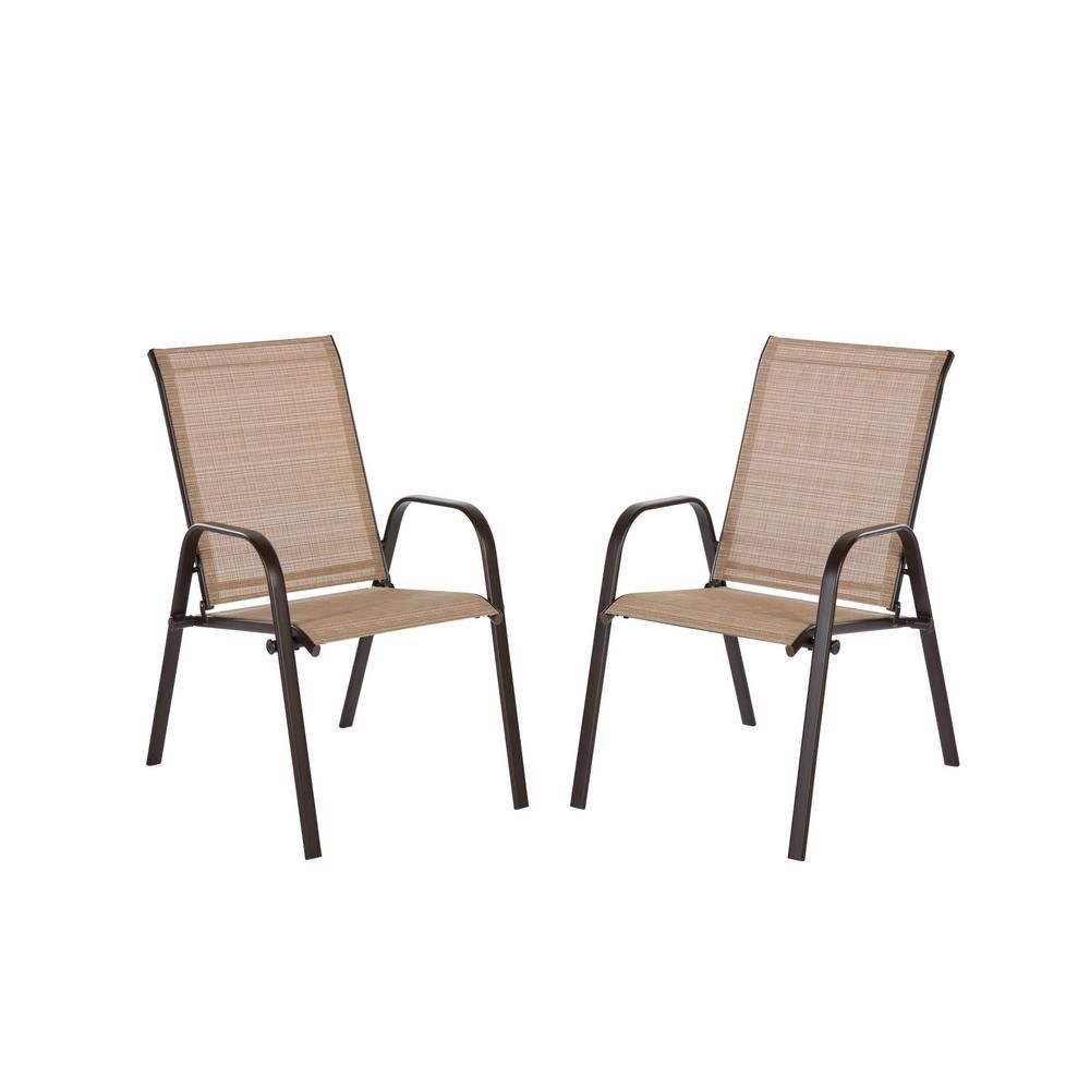 Hampton Bay Wilson Brown Stackable Sling Patio Dining ...