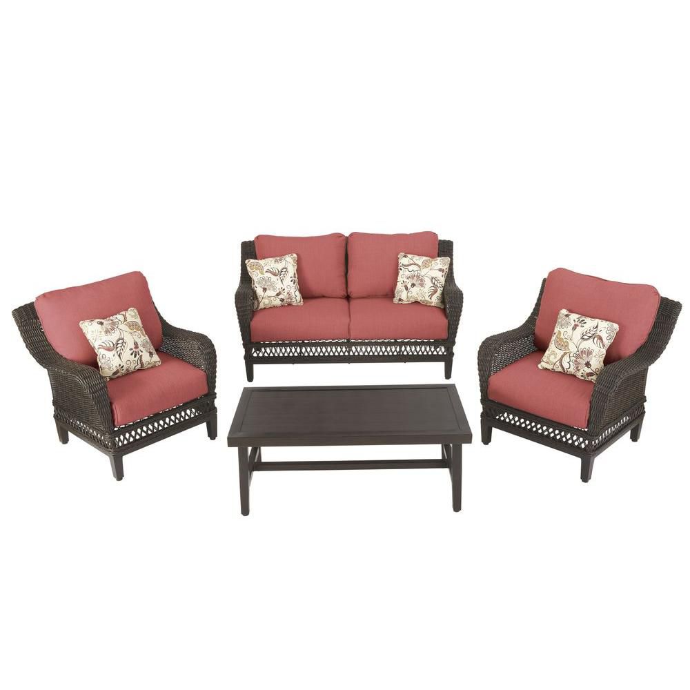 Hampton Bay Woodbury 4 Piece Wicker Outdoor Patio Seating Set