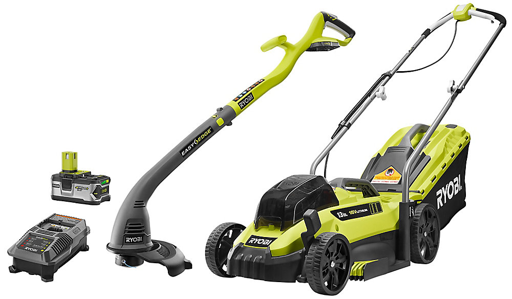 Cordless Lawn Mower And Strimmer Set RYOBI 18V One+ 13-Inch Cordless Mower & Trimmer Kit | The Home Depot Canada