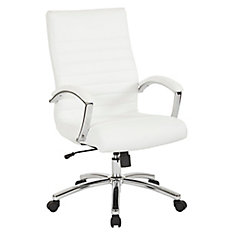 Office Chairs The Home Depot Canada Executive Mid Back Chair In White Faux Leather With Padded Arms And Chrome Finish Base