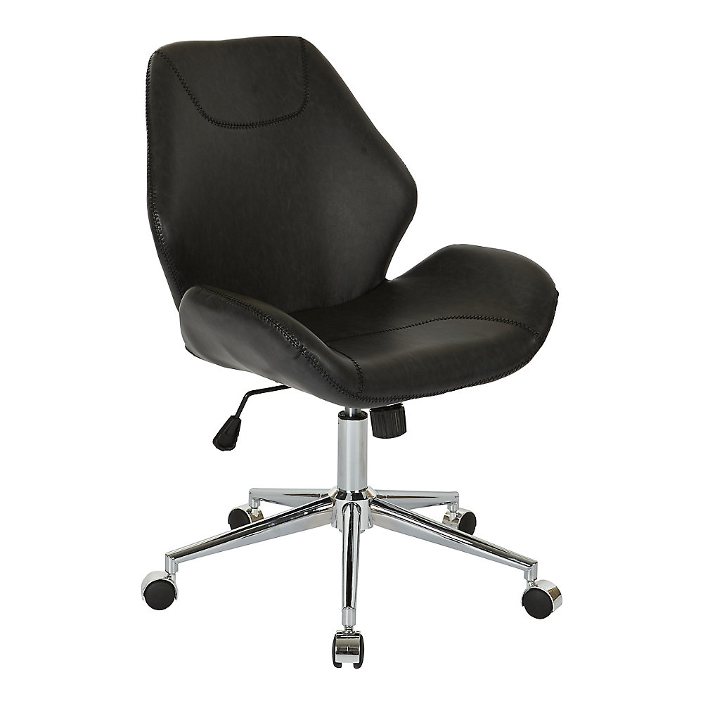 Sworth Office Chair In Distressed Black Faux Leather With Chrome Base