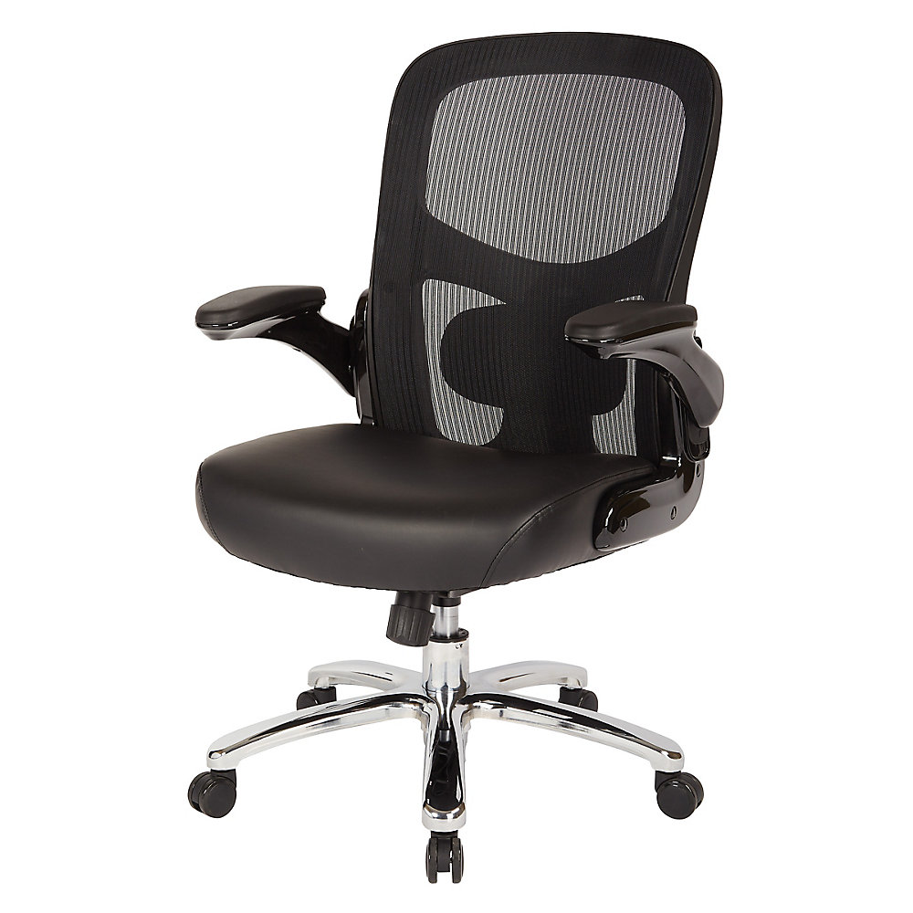 Big And Tall Mesh Back Executive Chair With Black Bonded Leather Seat Chrome Base