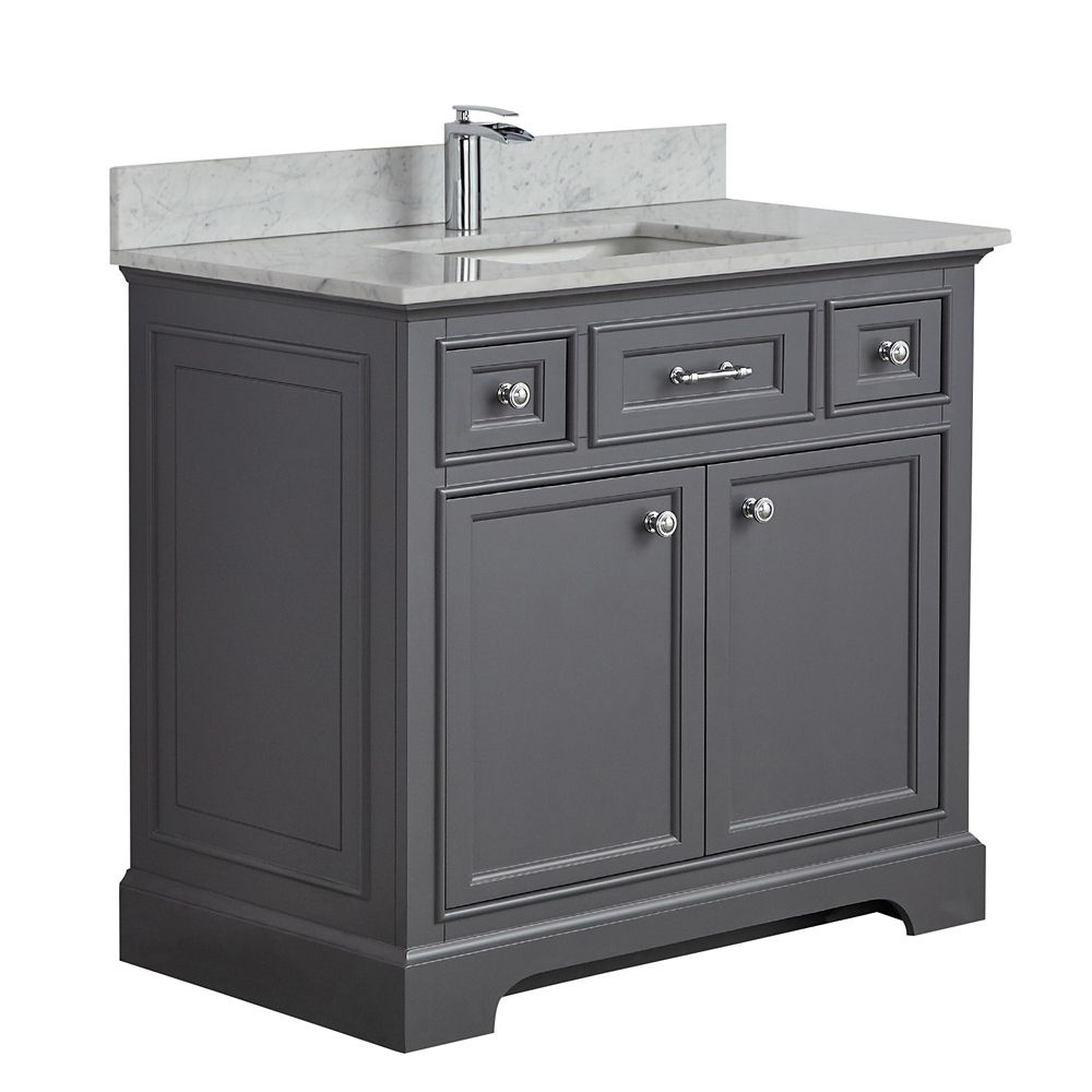 Avanity Modero 37inch W Freestanding Vanity in Grey With Marble Top in White The Home Depot