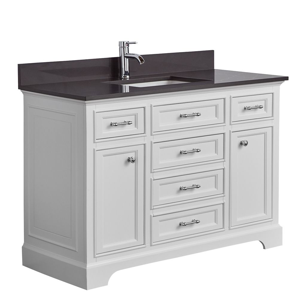 Tidalbath Camden 49 inch Vanity in Dove White w/ Grey Quartz Countertop 