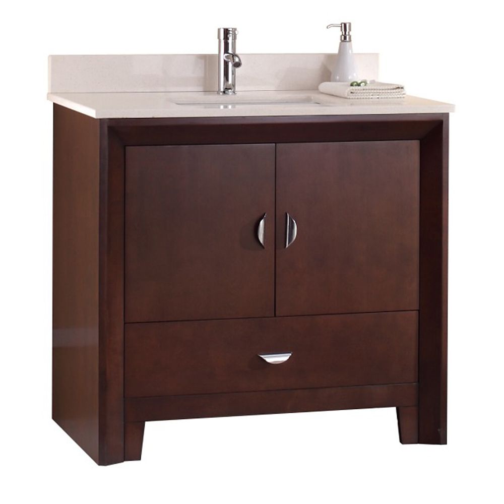 Tidalbath Kodo 37 inch Vanity in Walnut w/ Nova White Quartz Countertop