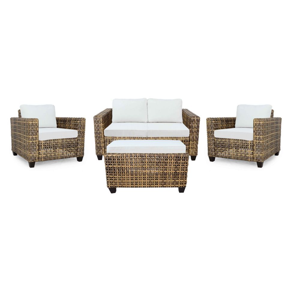 Hampton Bay Stockton Wicker 4 Piece Chat With Cushioned