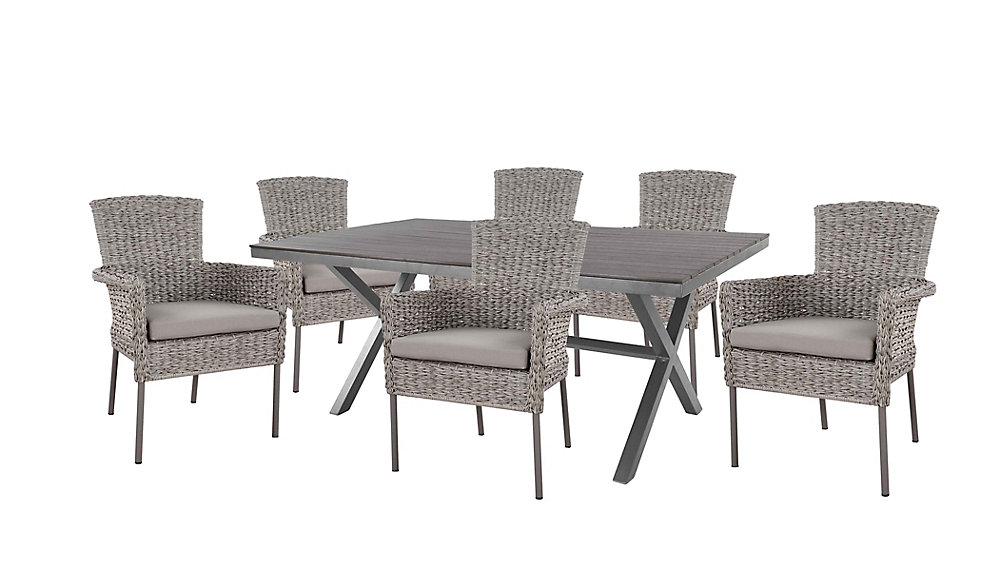 Hampton Bay Megan Gray Seagrass Wicker 7-Piece Dining Set | The Home