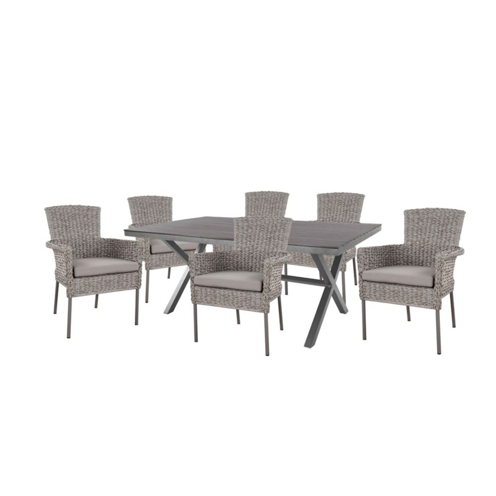 Hampton Bay Megan Gray Seagrass Wicker 7-Piece Dining Set | The Home