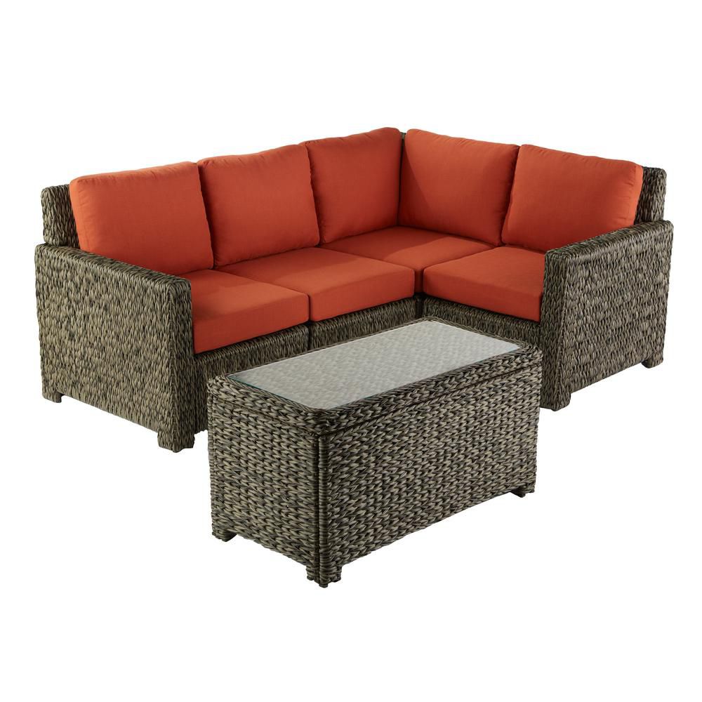 Laa Point Seagrass Wicker 5 Piece Sectional Set With Quarry Red Cushion - Ohana Patio Furniture Canada Laa Point Seagrass Wicker 5 Piece Sectional Set With Quarry Red Cushion - Ohana Patio Furniture Canada
