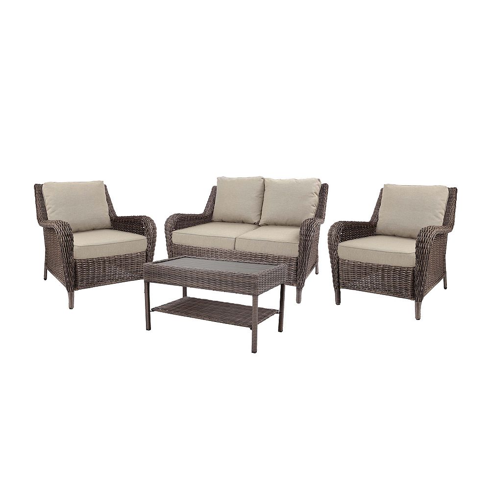 Hampton Bay Cambridge Gray Wicker 4Piece Set w/ Beige Cushion The