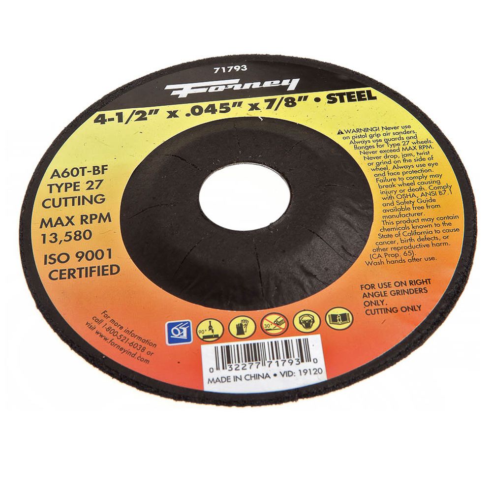 Forney Industries Cut-Off Wheel, Metal, Type 27, 4-1/2 inch x .045 inch ...