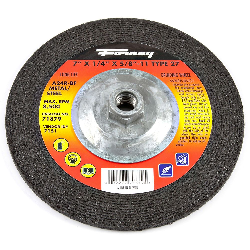 Grinding Wheel, Metal, Type 27, 7 inch x 1/4 inch x 5/8 inch11