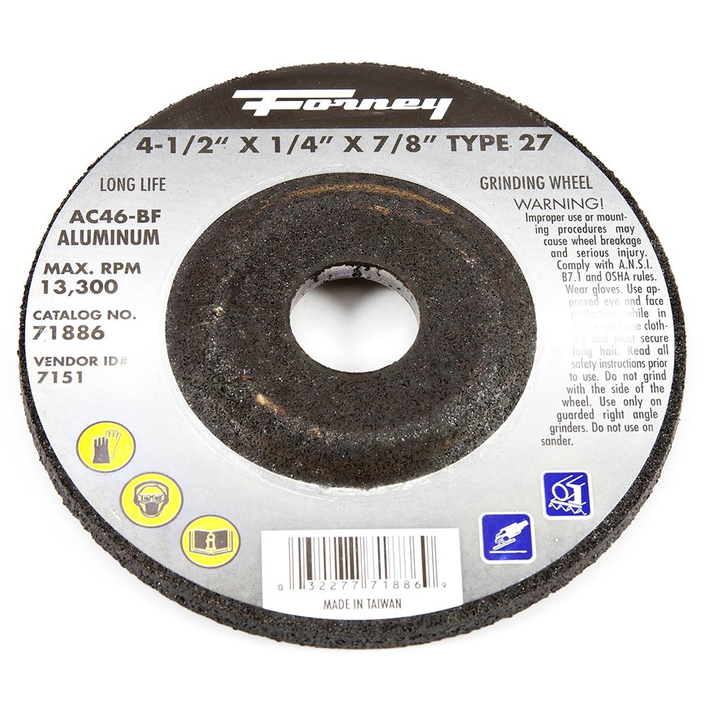 Forney Industries Grinding Wheel, Aluminum, Type 27, 4-1/2 inch x 1/4 ...