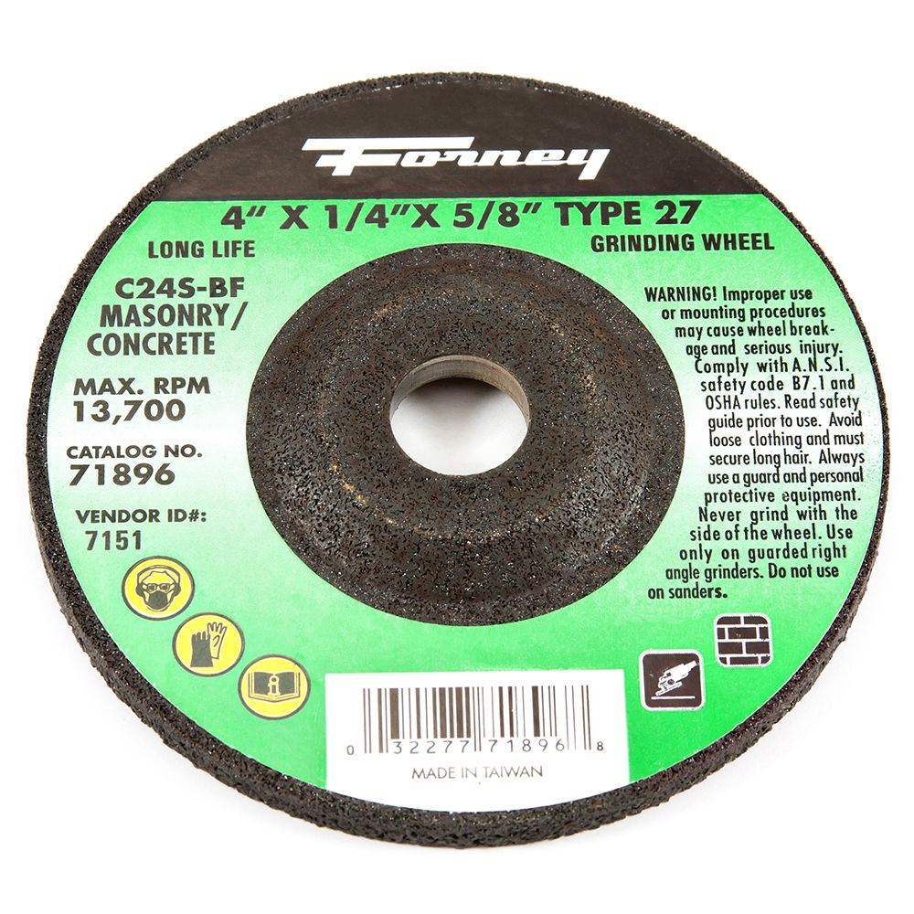 Forney Industries Grinding Wheel, Masonry, Type 27, 4 inch x 1/4 inch x