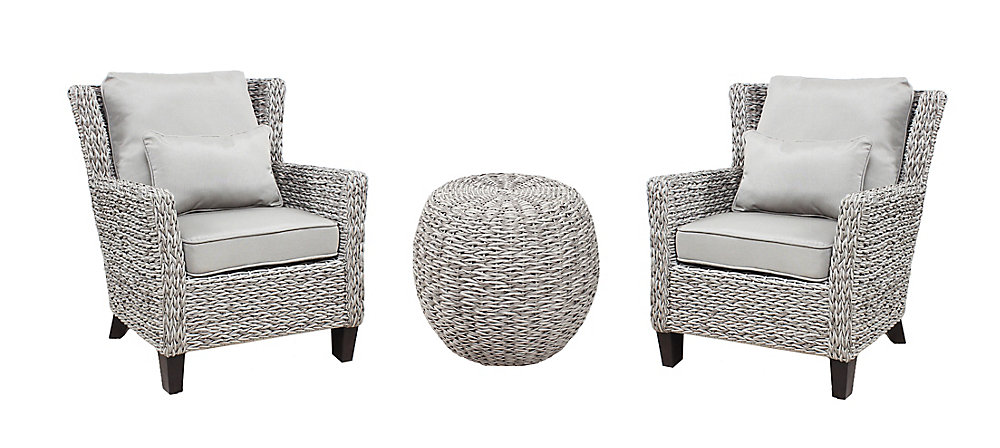 Megan Grey Seagrass 3 Piece All Weather Wicker Outdoor Patio Set