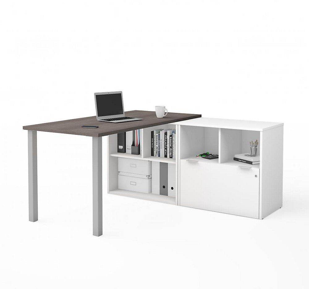 I3 Plus L Desk With One File Drawer In Bark Gray White
