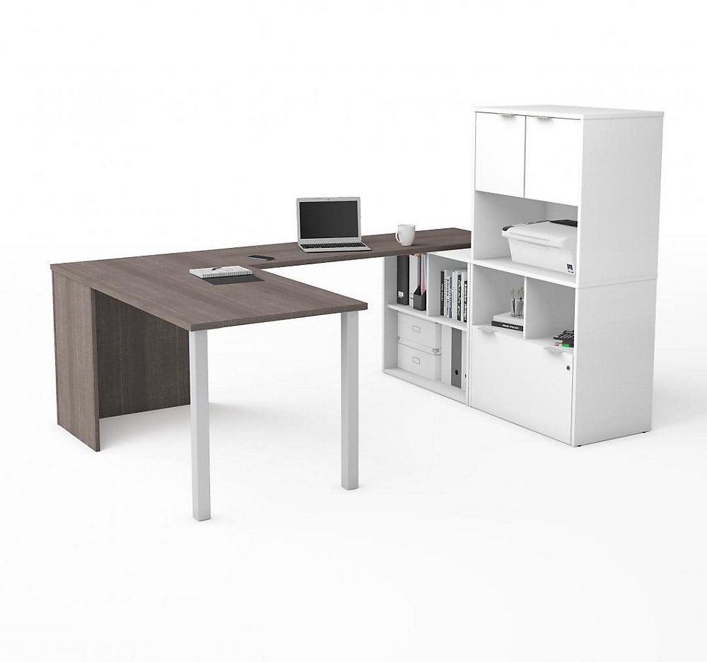 I3 Plus U Desk With Hutch In Bark Gray White