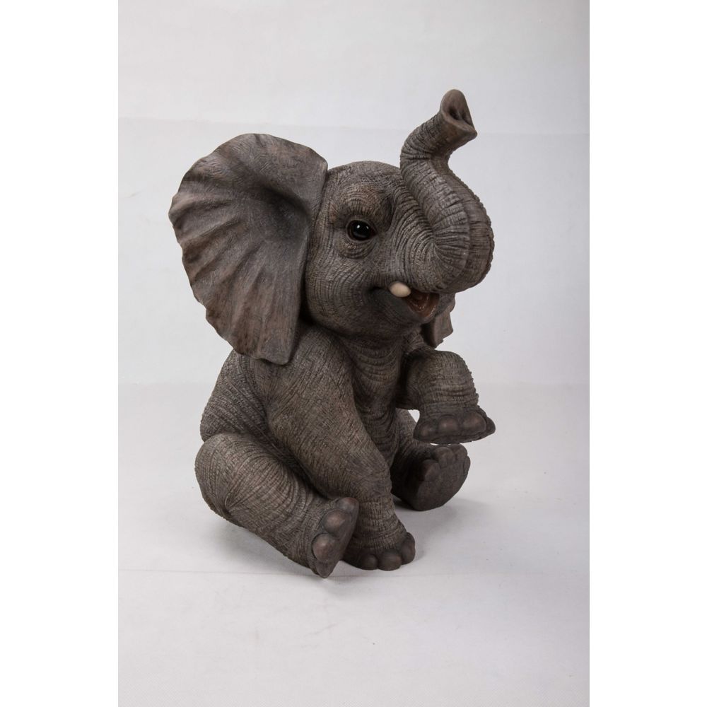 HiLine Gift Elephant Baby Sitting with Trunk Up Statue The Home
