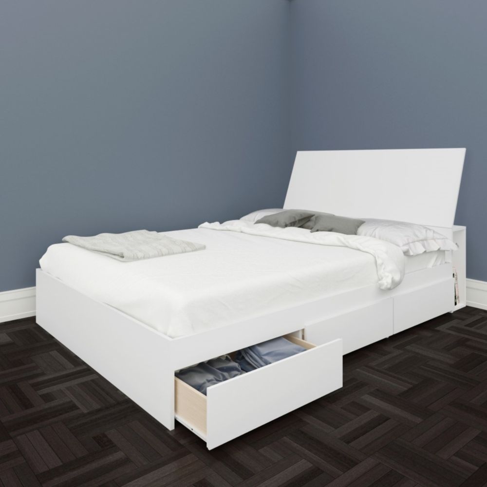 Nexera BLVD Full Size Headboard And Storage Bed, White | The Home Depot ...