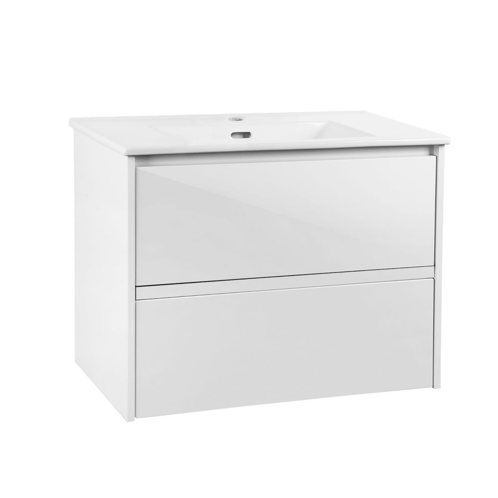 GLACIER BAY Cotherstone 30inch 2Drawer Wall Mounted Vanity in White with White Top and B
