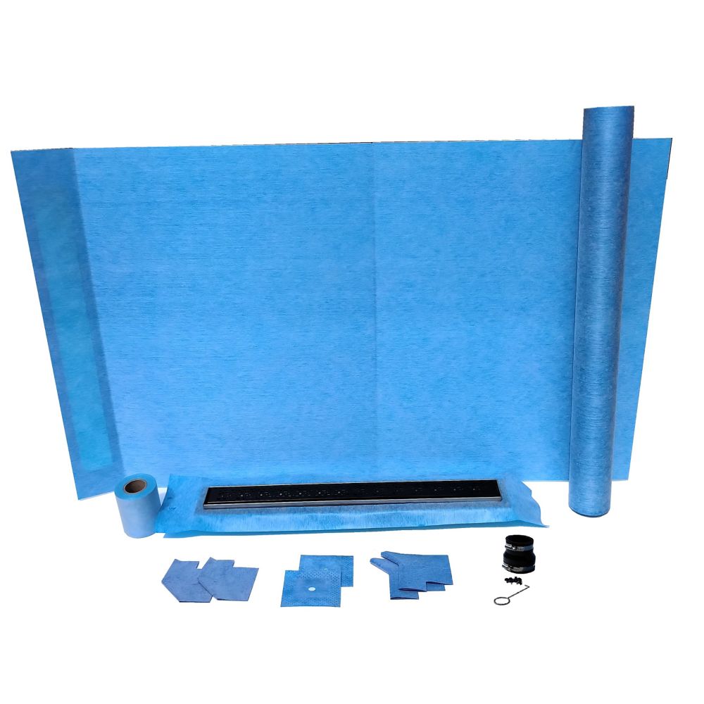 AlinO 36inch x 60inch Linear Shower Kit with 30inch Black Wall Drain