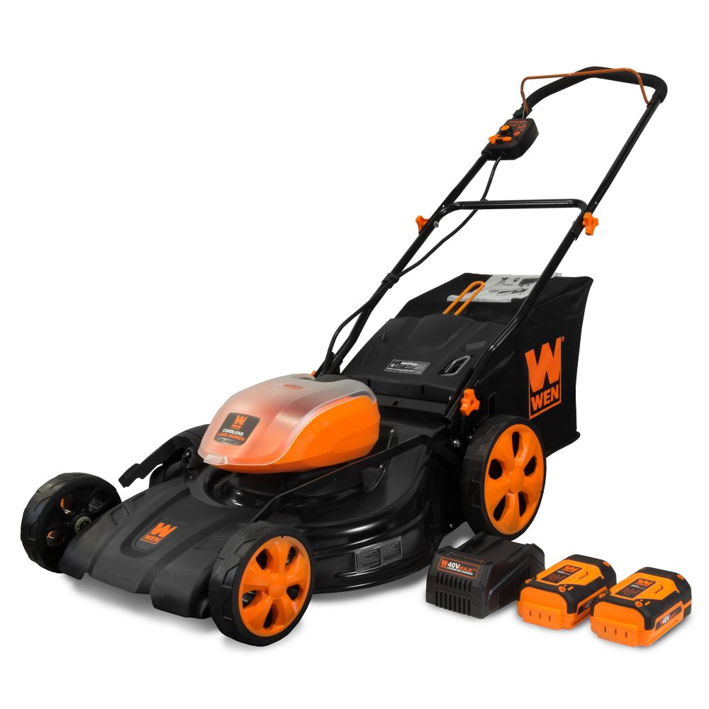 WEN 21inch 40Volt Max Lithium-Ion Cordless 3-in-1 Push Lawn Mower with 2-Batteries, 16 Gal 