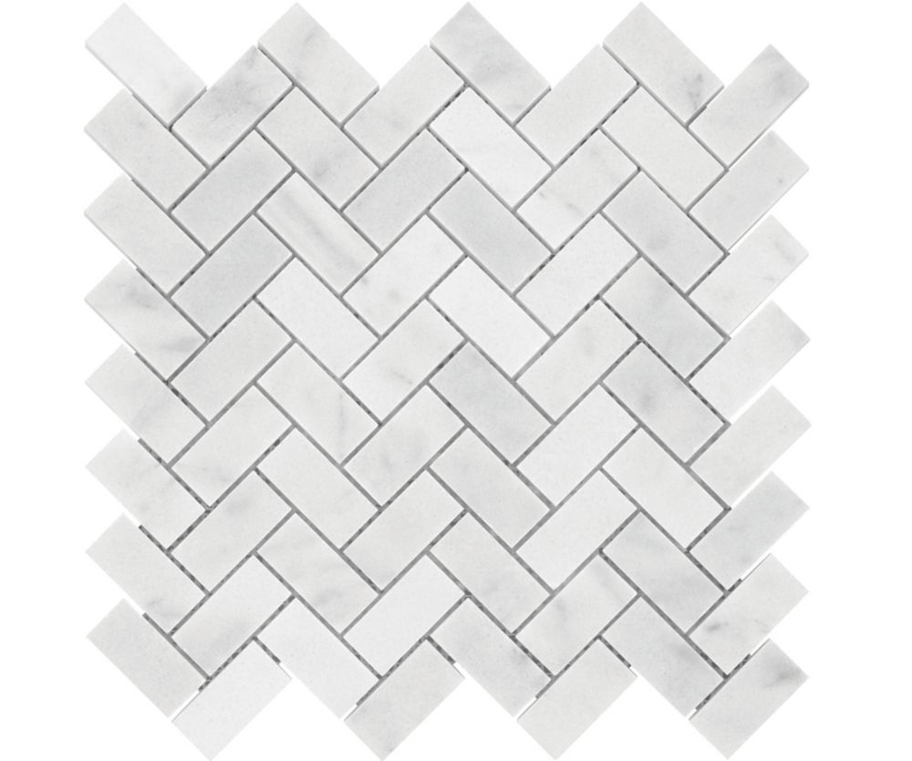 Enigma Carrara Herringbone 1inch x 2inch Polished Marble Mosaics