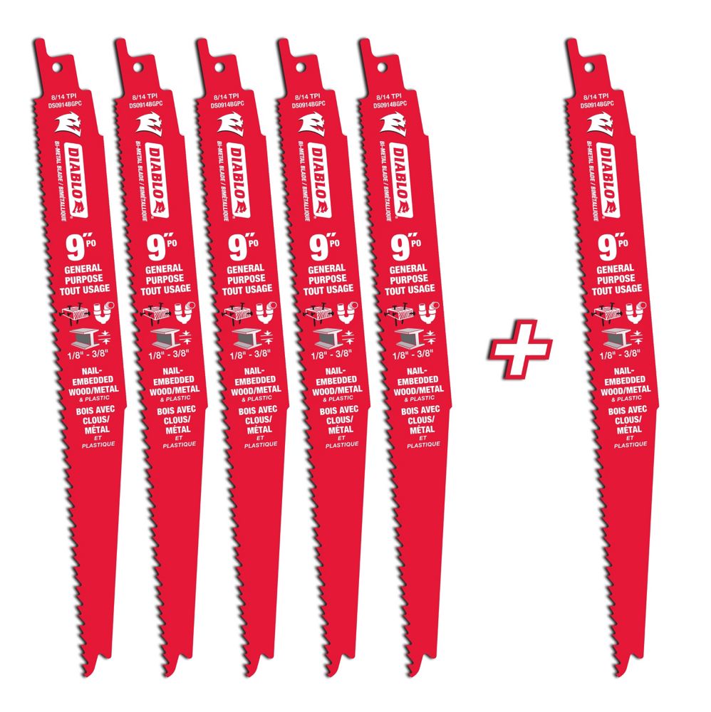Diablo 9inch BiMetal General Purpose 5+1 Reciprocating Saw Blade Pack